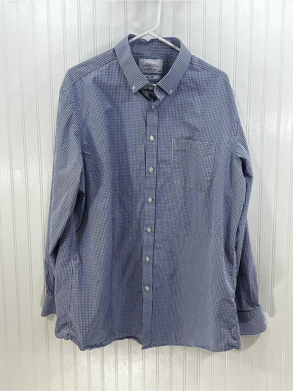 Charles Tyrwhitt Men's Slim Fit 100% Cotton Gingham Dress Shirt Blue White 18/37